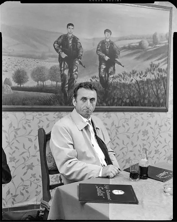 Azem black and white portrait by New Jersey multimedia artist Daniel Cosentino in Kosovo, 2012